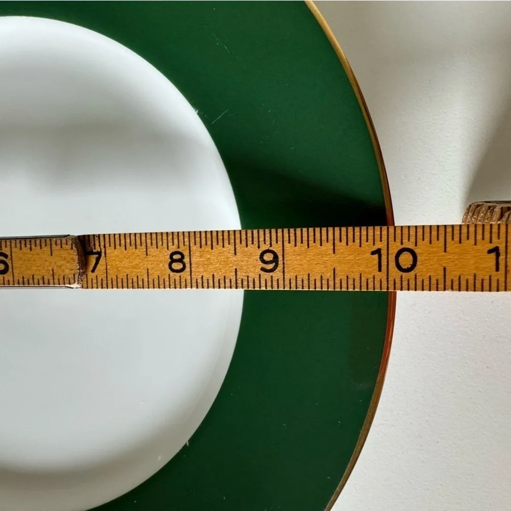 Crate&Barrel White Green and 14k Gold Plated Porcelain Dinner Plates Set…